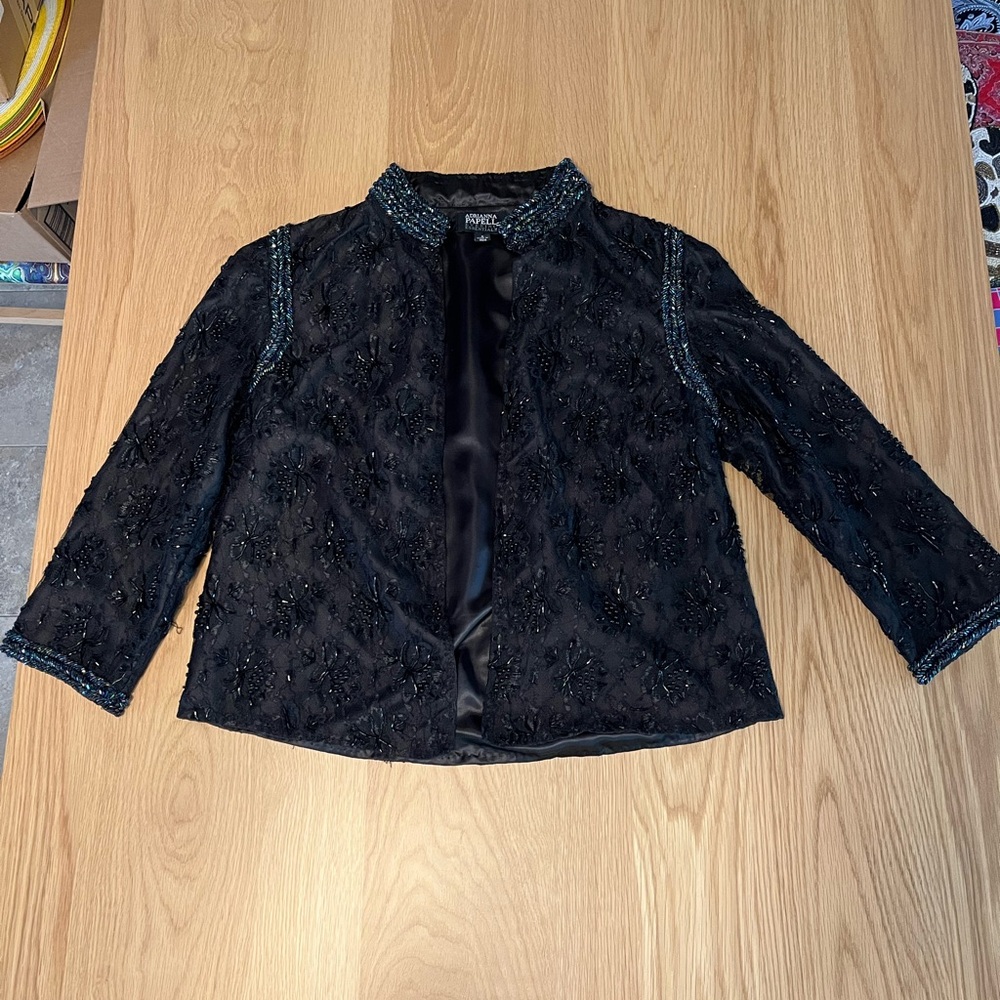 Adrianna Papell Black Bead and Lace Jacket Evening Essentials 8